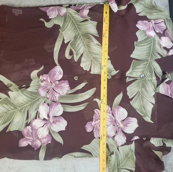 Tommy Bahama Tropical Floral 100% Silk Long Sleeve Sheer Button Down Shirt - Picture 12 of 13